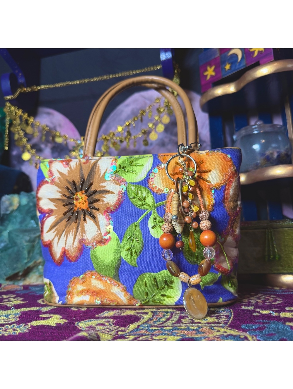 Cute Beaded Mini Purse Floral , Beaded Bag Charm
